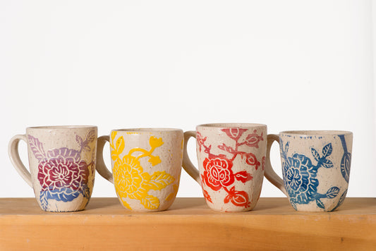 Tall Carved Flowe Mugs