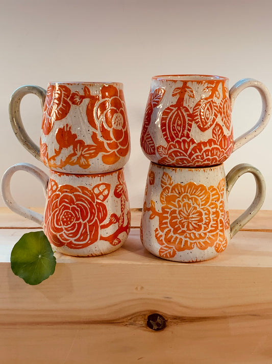 Carved Flower Mugs